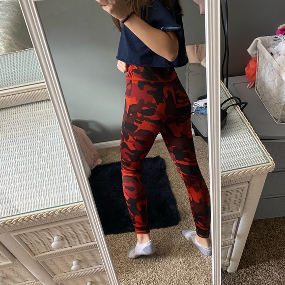 High Waisted Orange Camo Athletic Leggings - Picture 3 of 5